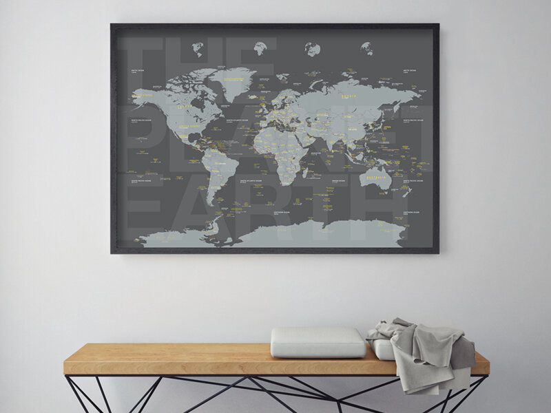 インテリアのための世界地図(グレー) — 7e8